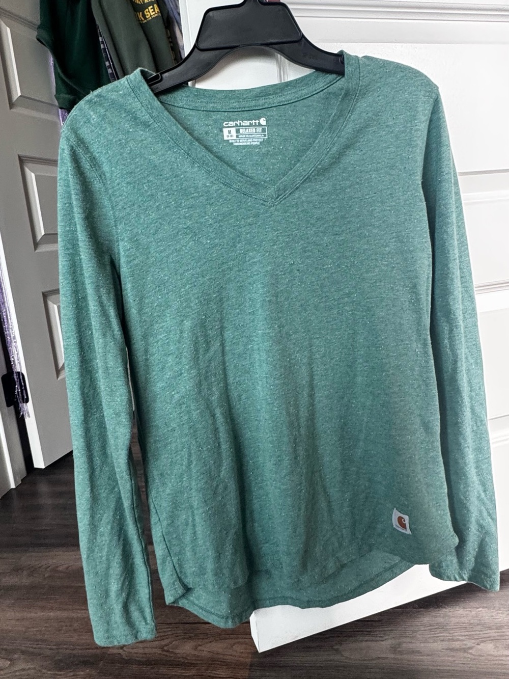 Carhartt Men's Heather Teal V-Neck Long Sleeve Pullover